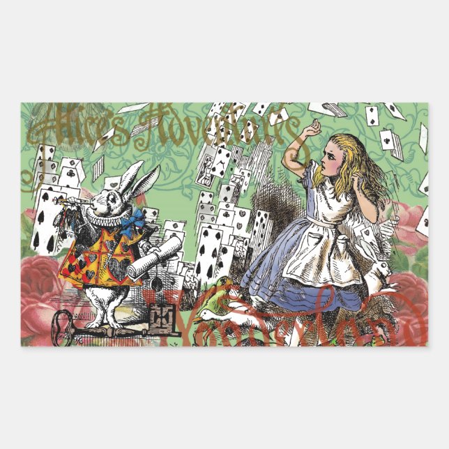 alice cards wonderland hatter rabbit  rectangular sticker (Front)