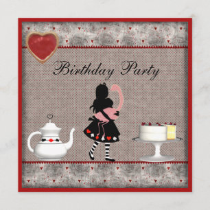 Alice Carrying Flamingo Birthday Tea Party Invites