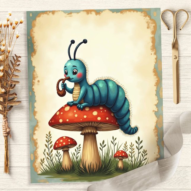 Alice Caterpillar on Mushroom Scrapbook Paper (Creator Uploaded)