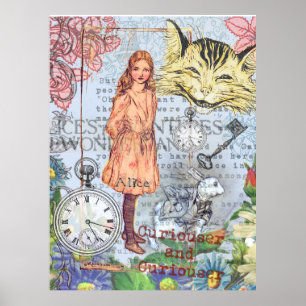 Alice Cheshire Cat and Rabbit Poster