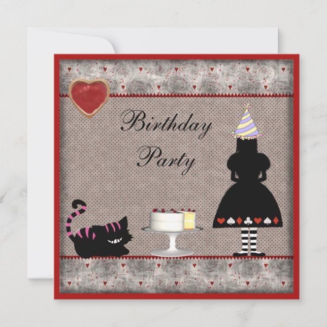 Alice & Cheshire Cat Birthday Party Invites (Front)