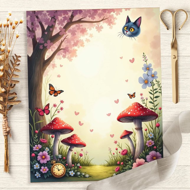 Alice Cheshire Cat Mushroom Garden Scrapbook Paper (Creator Uploaded)