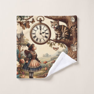 Alice & Cheshire Cat: Whimsical Wonderland Fantasy Bath Towel Set