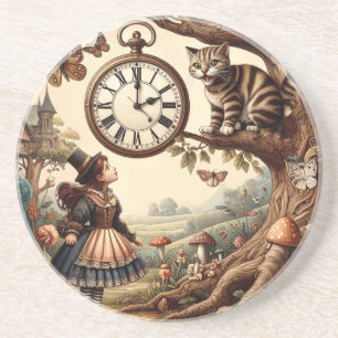 Alice & Cheshire Cat: Whimsical Wonderland Fantasy Coaster