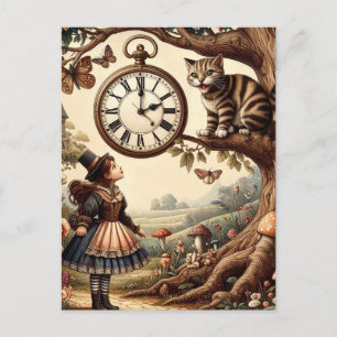 Alice & Cheshire Cat: Whimsical Wonderland Fantasy Postcard