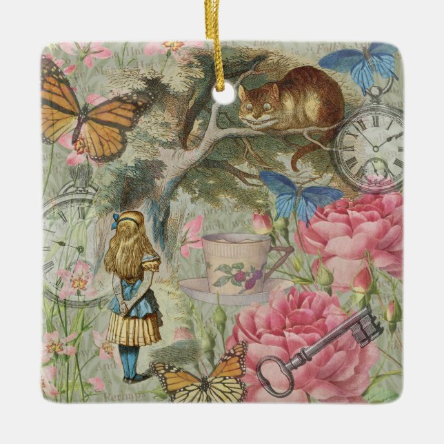Alice Cheshire Cat Wonderland Tree Garden Ceramic Ornament (Front)