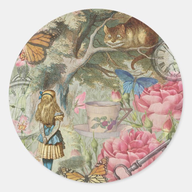 Alice Cheshire Cat Wonderland Tree Garden Classic Round Sticker (Front)