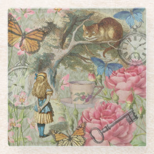 Alice Cheshire Cat Wonderland Tree Garden Glass Coaster