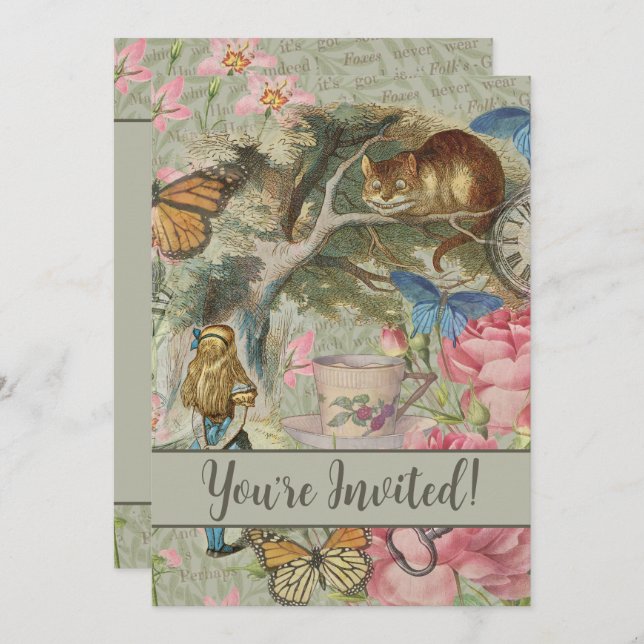 Alice Cheshire Cat Wonderland Tree Garden Invitation (Front/Back)