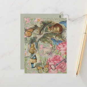 Alice Cheshire Cat Wonderland Tree Garden Postcard