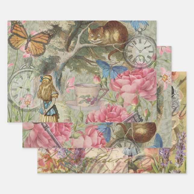 Alice Cheshire Cat Wonderland Tree Garden Wrapping Paper Sheet (Set)