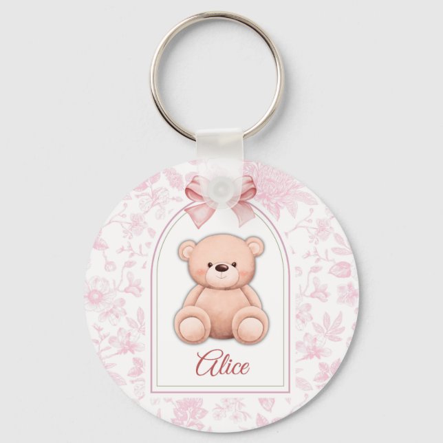 Alice | Custom Pink Teddy Bear Nursery Design  Key Ring (Front)