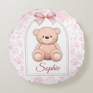 Alice Custom Pink Teddy Bear Nursery Design Round Cushion