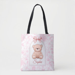 Alice Custom Pink Teddy Bear Nursery Design Tote Bag