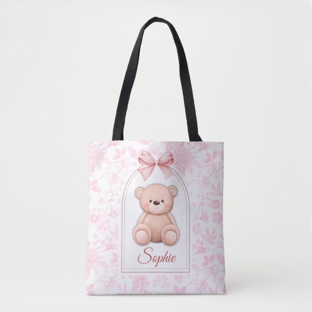 Alice | Custom Pink Teddy Bear Nursery Design  Tote Bag (Front)