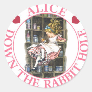 Alice falls down the rabbit hole classic round sticker
