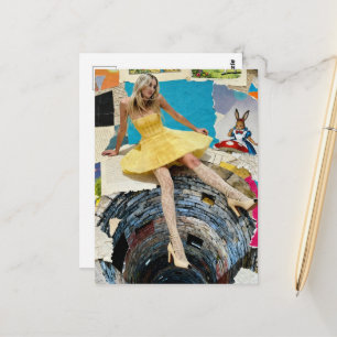 Alice Falls Down the Rabbit Hole Collage Postcard