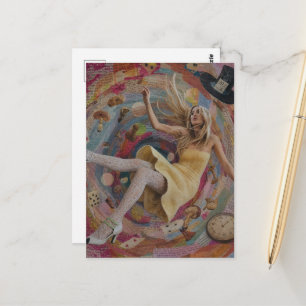 Alice Falls Down the Rabbit Hole Surreal Collage Postcard