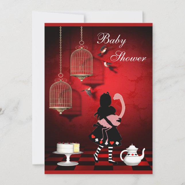 Alice & Flamingo Birds & Cages Baby Shower Invitation (Front)