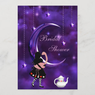 Alice & Flamingo Purple Moon Bridal Shower Invitation