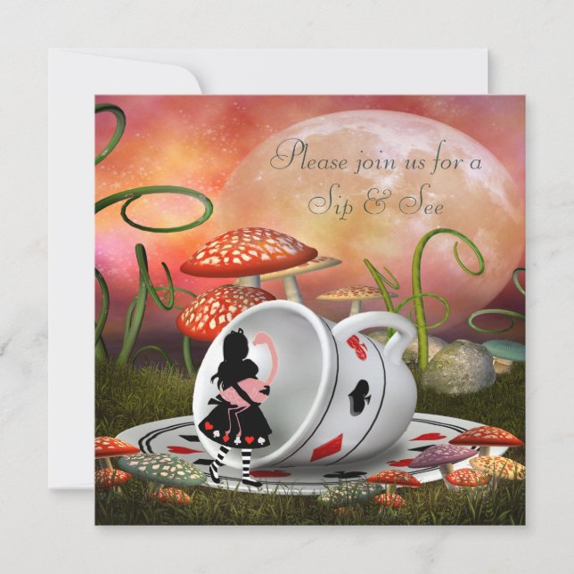 Alice & Flamingo Sip & See Baby Shower Invitation (Front)