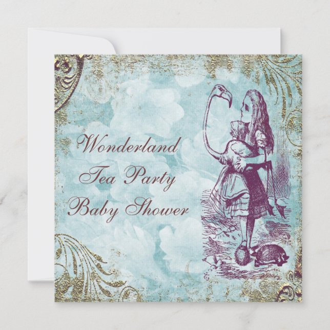 Alice & Flamingo Wonderland Baby Shower Tea Party Invitation (Front)