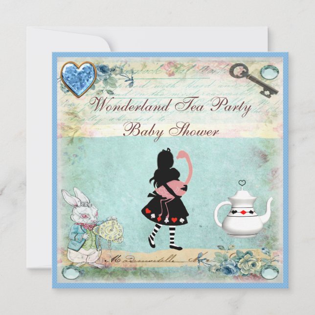 Alice & Flamingo Wonderland Baby Shower Tea Party Invitation (Front)