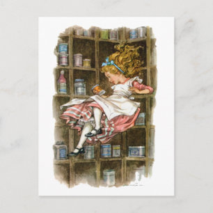 Alice floats down the rabbit hole postcard