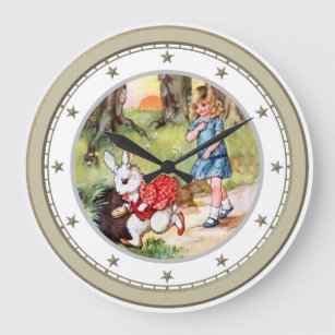 Alice Follows The White Rabbit To Wonderland Large Clock