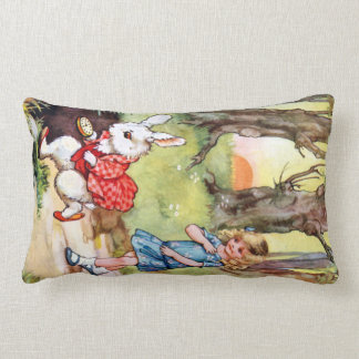 Alice Follows the White Rabbit to Wonderland Lumbar Cushion