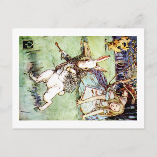 Alice Follows the White Rabbit To Wonderland Postcard (Front)