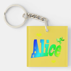 Alice, Girls Name Logo With Hearts, Key Ring