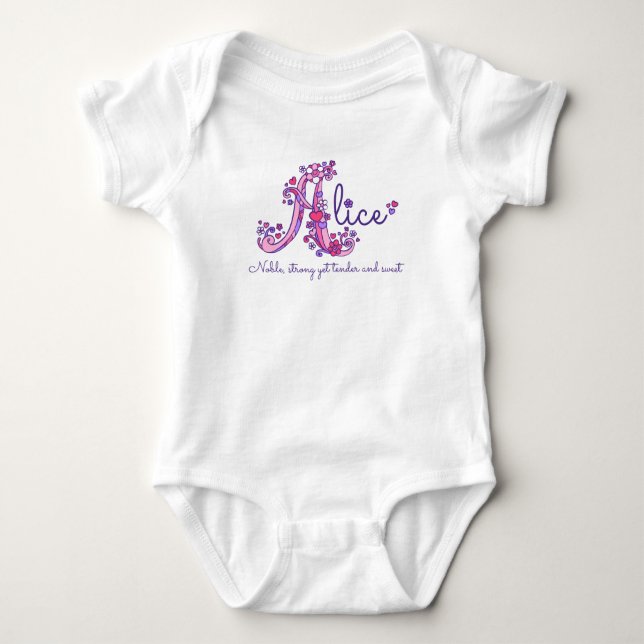 Alice girls name & meaning A monogram clothing Baby Bodysuit (Front)