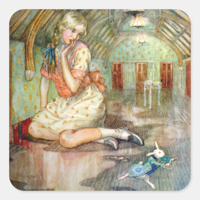 Alice Grows Too Big for the House in Wonderland Square Sticker (Front)