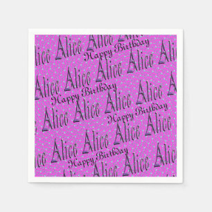 Alice, Happy Birthday, Pink Party Serviettes. Napkin