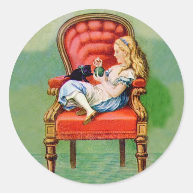 ALICE & HER CAT, DINAH CLASSIC ROUND STICKER (Front)