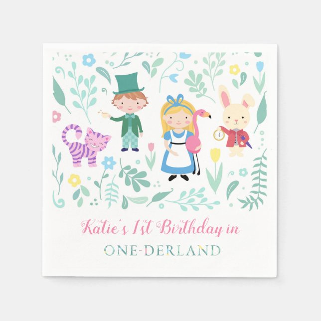 Alice in One-derland Birthday Party Napkin (Front)