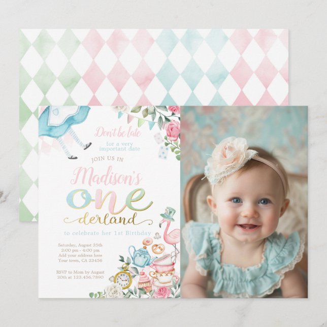 Alice in ONEderland 1st Birthday Invitation (Front/Back)