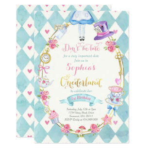 Alice In ONEderland Birthday Invitation Tea Party