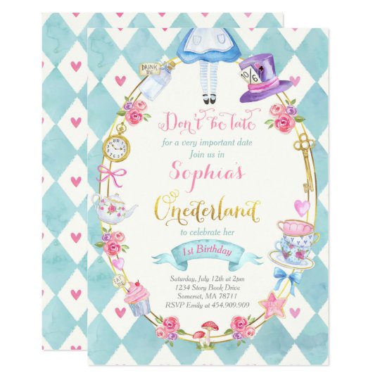 Alice In ONEderland Birthday Invitation Tea Party
