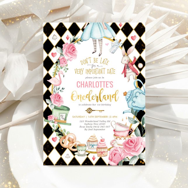 Alice in Onederland Birthday Mad Hatter Tea Party Invitation (Creator Uploaded)