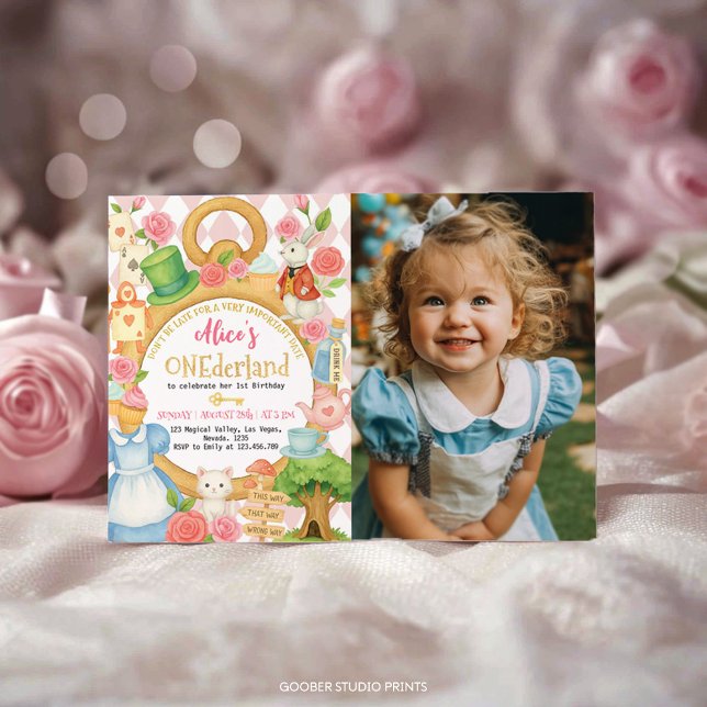 Alice in Onederland Birthday Photo Invitation (Creator Uploaded)