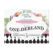Alice In Onederland Birthday Postcard Invitation