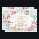 Alice in Onederland Blue Pink Birthday Tea Party Invitation<br><div class="desc">Celebrate your little girl's birthday with this whimsical Alice in Wonderland themed invitation</div>