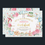 Alice in Onederland Blue Pink Birthday Tea Party Invitation<br><div class="desc">Celebrate your little girl's birthday with this whimsical Alice in Wonderland themed invitation</div>