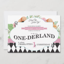Alice In Onederland First Birthday Invitation