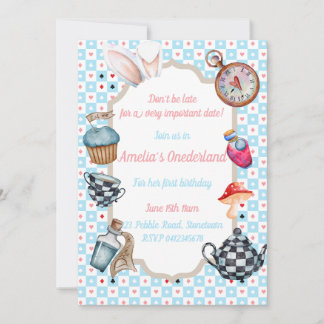 Alice in Onederland First Birthday Invitation