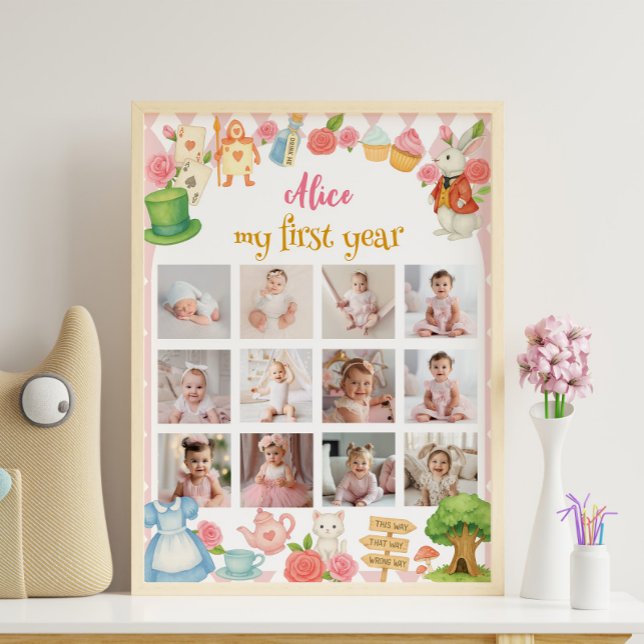 Alice in Onederland First Birthday Photo Milestone Poster (Creator Uploaded)