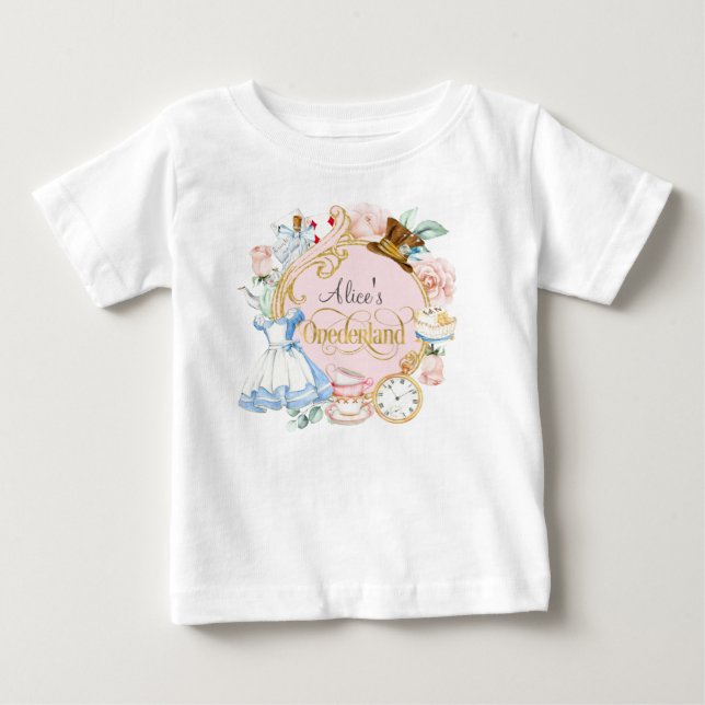 Alice in Onederland, Girl 1st birthday  Baby T-Shi T-Shirt (Front)