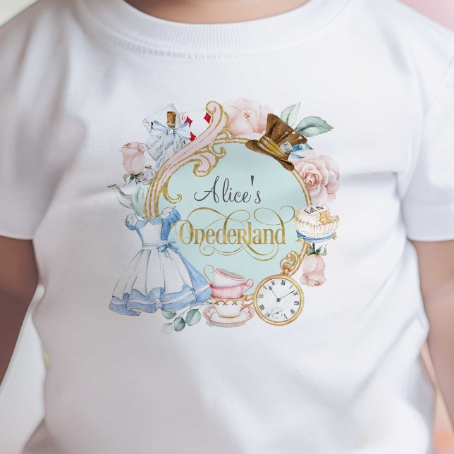 Alice in Onederland, Girl 1st birthday  Baby T-Shi T-Shirt (Alice Onederland, Girl 1st birthday, Mad hatter tea party.)
